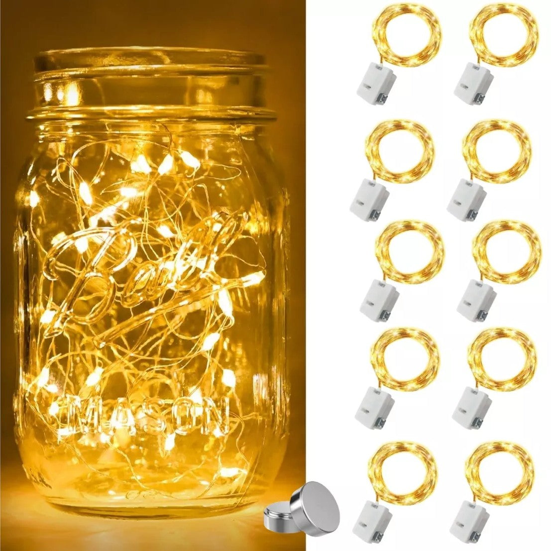 10pcs LED Fairy Light Battery Powered String Lights Waterproof Silver Wire Moon Light For DIY Wedding Party Bedroom Cake Decoar