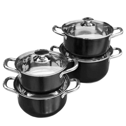 8Pcs Stainless Steel Cookware Set with Glass Lid Soup Pot Set Anti-Scratch Stockpot Cookware Suit for Soup Cooking Stove