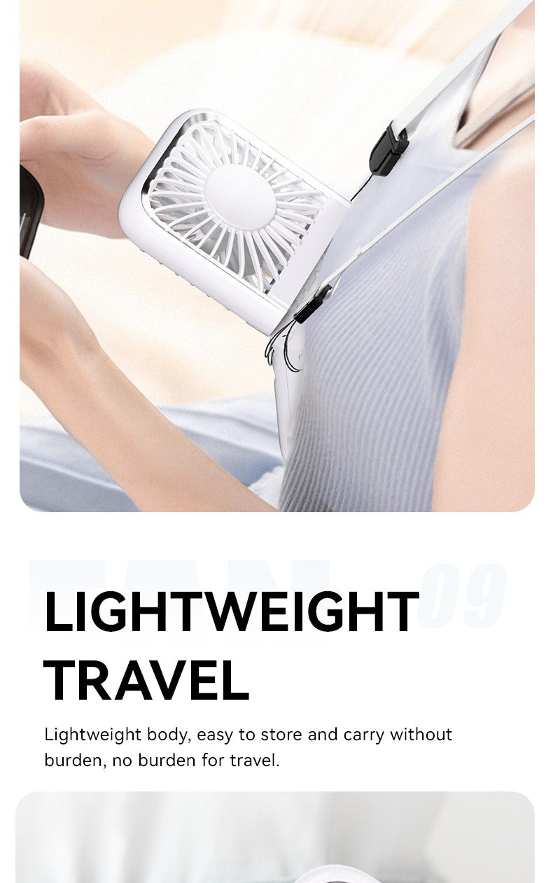 Folding Mini Cooling Air Fan Mobile Phone Holder Power Bank 3000mAh USB Rechargeable Cooling Handheld Desktop Fan with Lanyard
