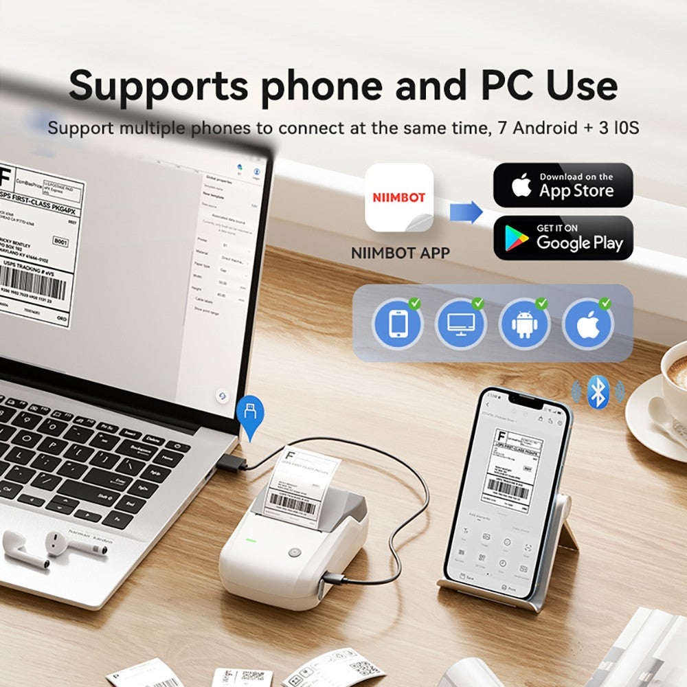 Portable Niimbot B1 Wireless Label Maker Adhesive Sticker Printer Labeling Machine DIY 20-50mm Labels for Office Home