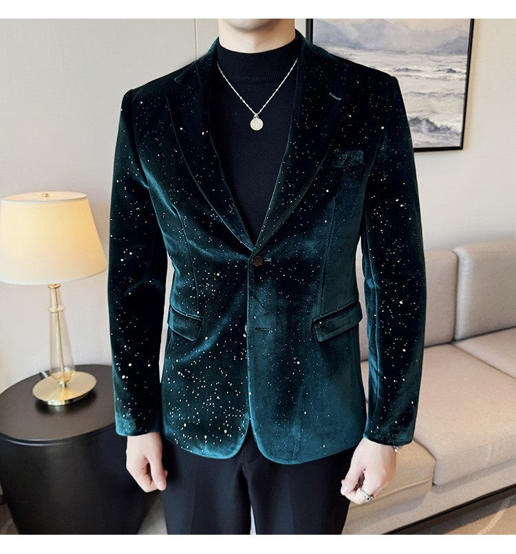 Luxury Velvet Bronzing Suit Jackets Men High Quality Slim Fit Business Elegant Blazer Coat Homme Formal Social Prom Tuxedo 4XL-M