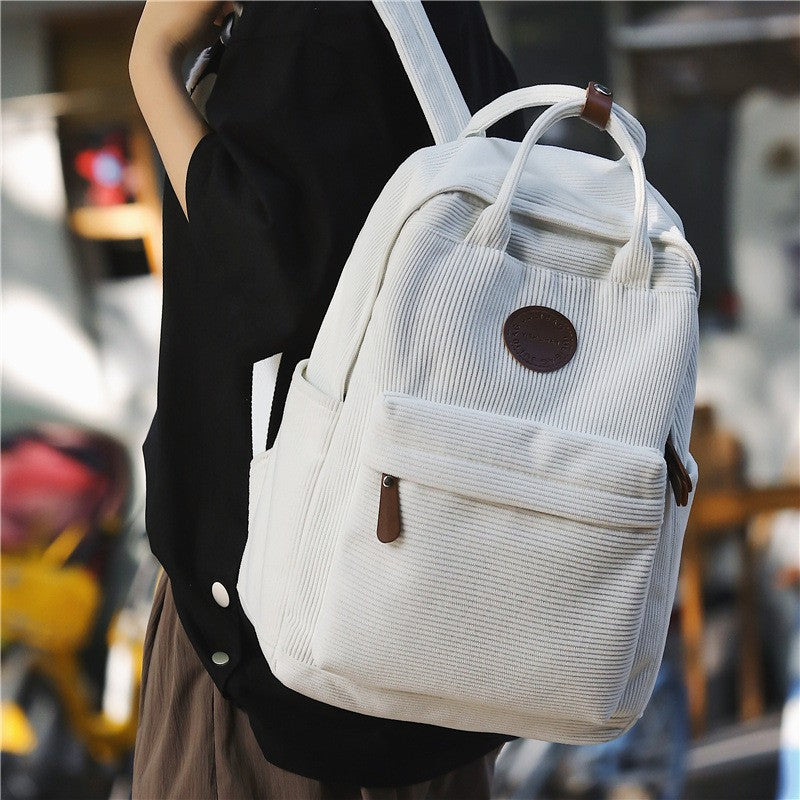 Casual Corduroy Backpack for Teens, 14 Laptop Compartment, High School & College Bag with Zipper Pocket, Backpacks for School