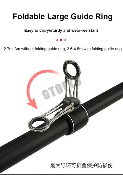 Cana de Pesca Telescópica de Carbono Portátil de 3,0M-4,5M, Vara de Pesca Giratória para Barco, Água Salgada, Água Doce, Surfcasting, Baitcasting