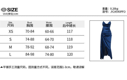 Autumn new European and American fashion temperament sexy slim deep V-waist satin slit dress female