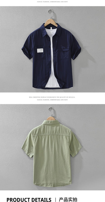 Men's Short Sleeve Cargo Shirt Streetwear Summer Loose Fit Workwear Shirt with Chest Pocket Breathable Cotton Daily Outfits Tops