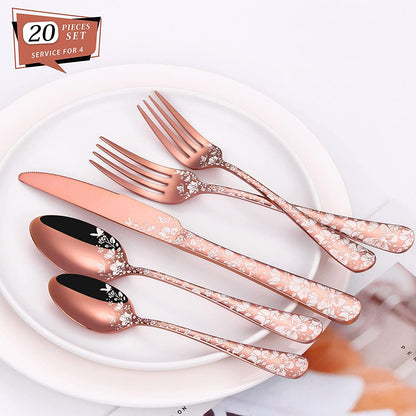 Conjunto de Talheres de Cobre com 20 Peças, Aço Inoxidável, para 4 Pessoas, Conjunto Exclusivo de Utensílios de Mesa com Garfo, Colher e Faca