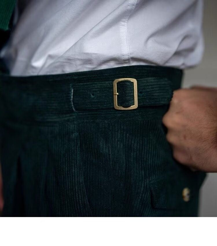 Italian Style Corduroy Naples Suit Pants Men High-waisted Adjustable Belt Straight Trousers Autumn  England Business Casual Pant