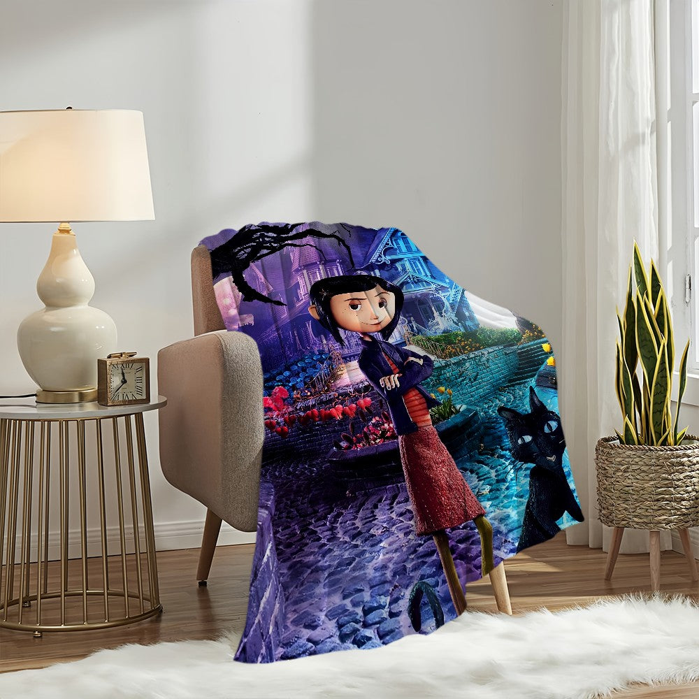 Cartoon C-Coraline Movie Blanket Plush Nap Sofa rug for Living Room Warm Office Bedroom Birthday Home Travel Kid Gifts