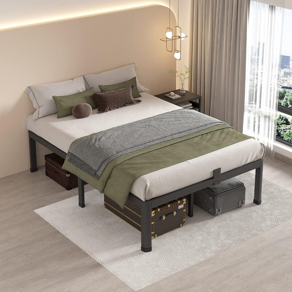 Base de Cama Queen Size de 20 Polegadas com Pernas de Canto Arredondado, Batente para Colchão, Não Requer Box Spring, Plataforma de Metal Resistente