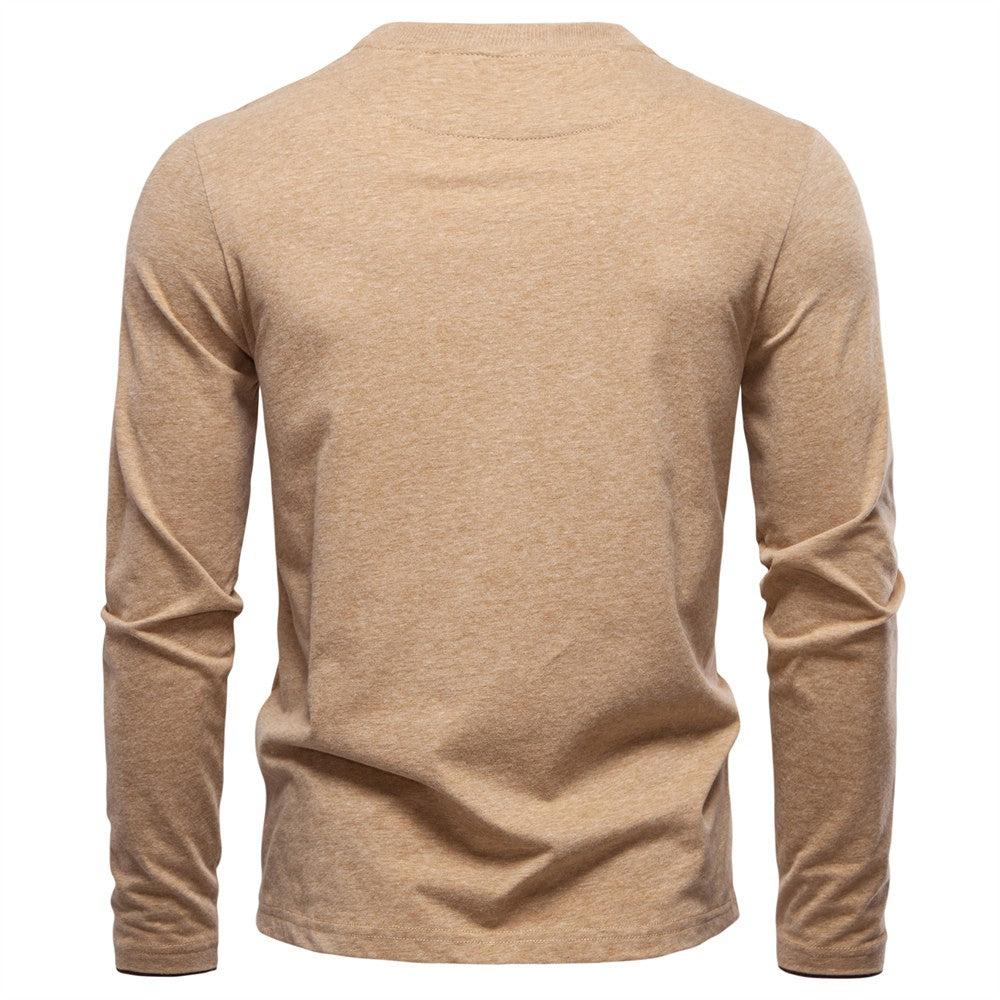AIOPESON 100% Cotton T-shirt Men Casual Solid Color Long Sleeve Sweater Autumn Fashion High Quality Henley Collar Mens T-shirts
