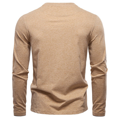 AIOPESON 100% Cotton T-shirt Men Casual Solid Color Long Sleeve Sweater Autumn Fashion High Quality Henley Collar Mens T-shirts