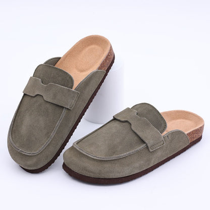 Comwarm Cow Suede Women Clogs With Adjustable Buckle Cork Footbed Leather Mules Comfort Slip on Women Slippers Summer Cork Clogs