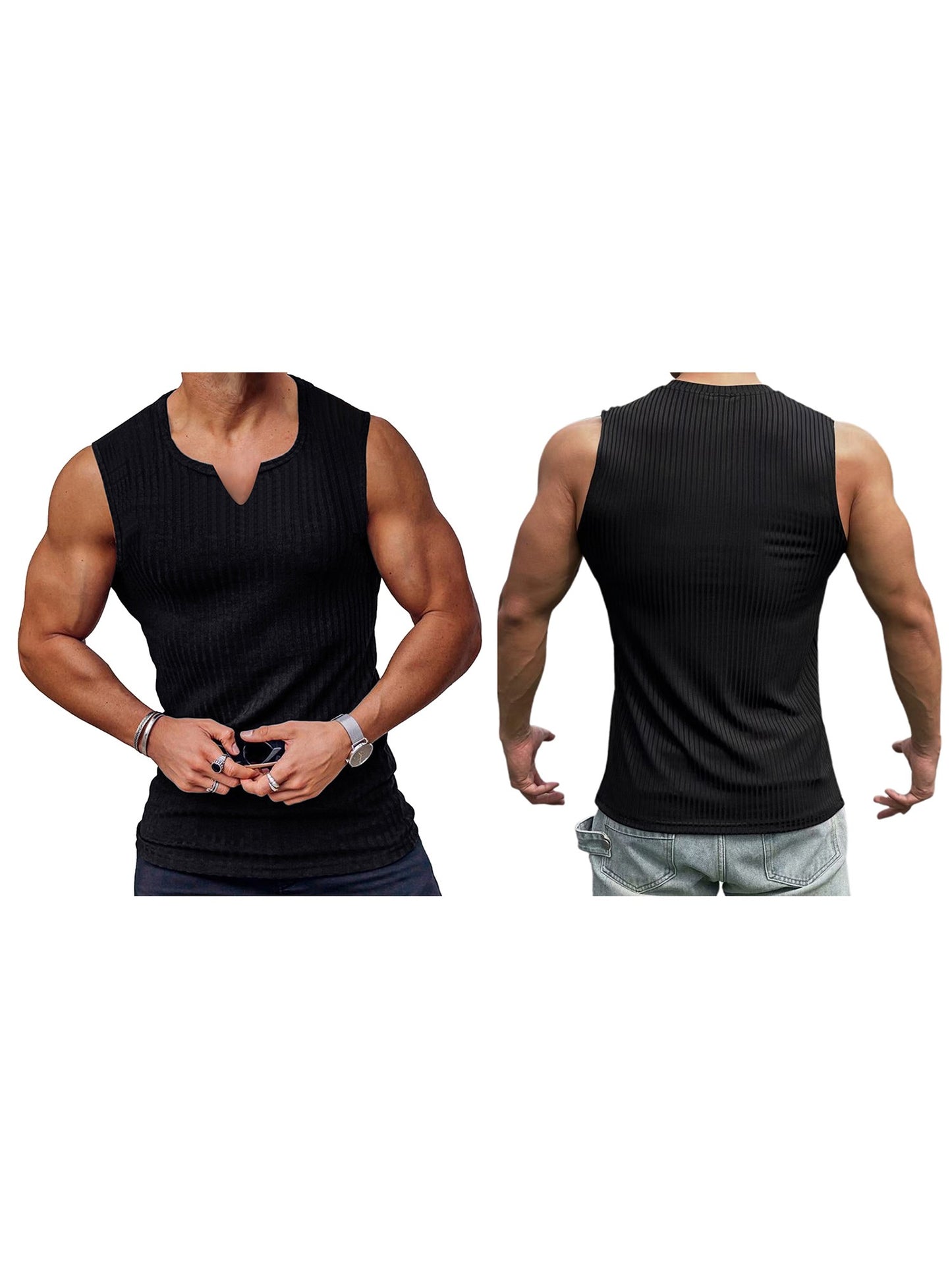 Men s Breathable Sleeveless Gym Tank Tops Summer Workout Muscle Shirts Notched Neck Bodybuilding Fitness Vests