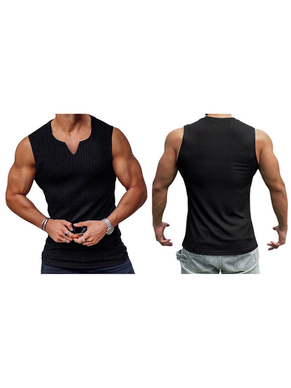 Men s Breathable Sleeveless Gym Tank Tops Summer Workout Muscle Shirts Notched Neck Bodybuilding Fitness Vests