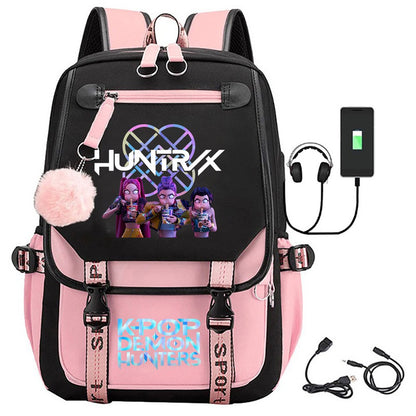 Mochila Escolar para Alunos KPop Demon Huntes Mochila Diária 2025 Mochilas com Estampa de Filme Quente para Meninas e Meninos com Porta USB para Laptop