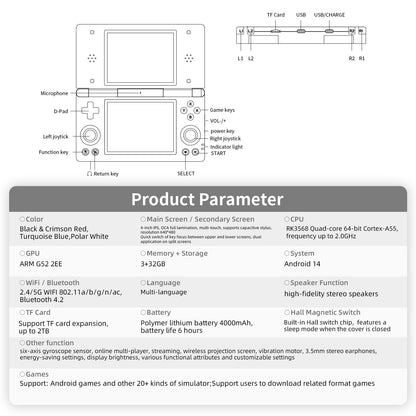 Anbernic RG DS Video Game Console Dual 4.0” IPS Screen Android 14 Support Dual Application On Split Screens & Hall Switch Chip