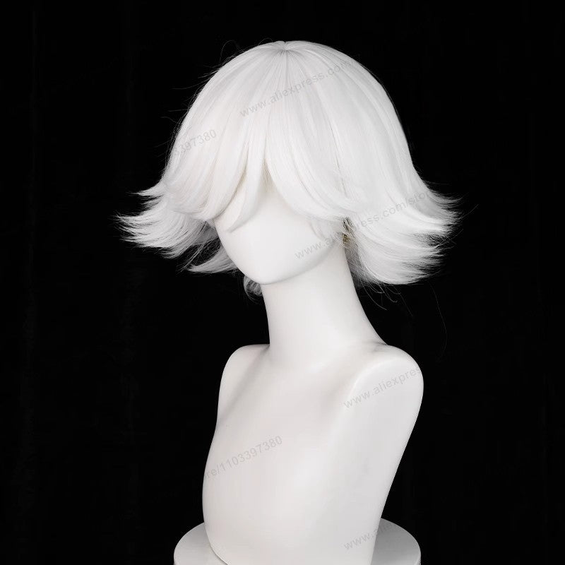 Peruca de Cosplay Anime Mi Zu Ki 33cm Curta Branca Pura Cabelo Sintético Resistente ao Calor