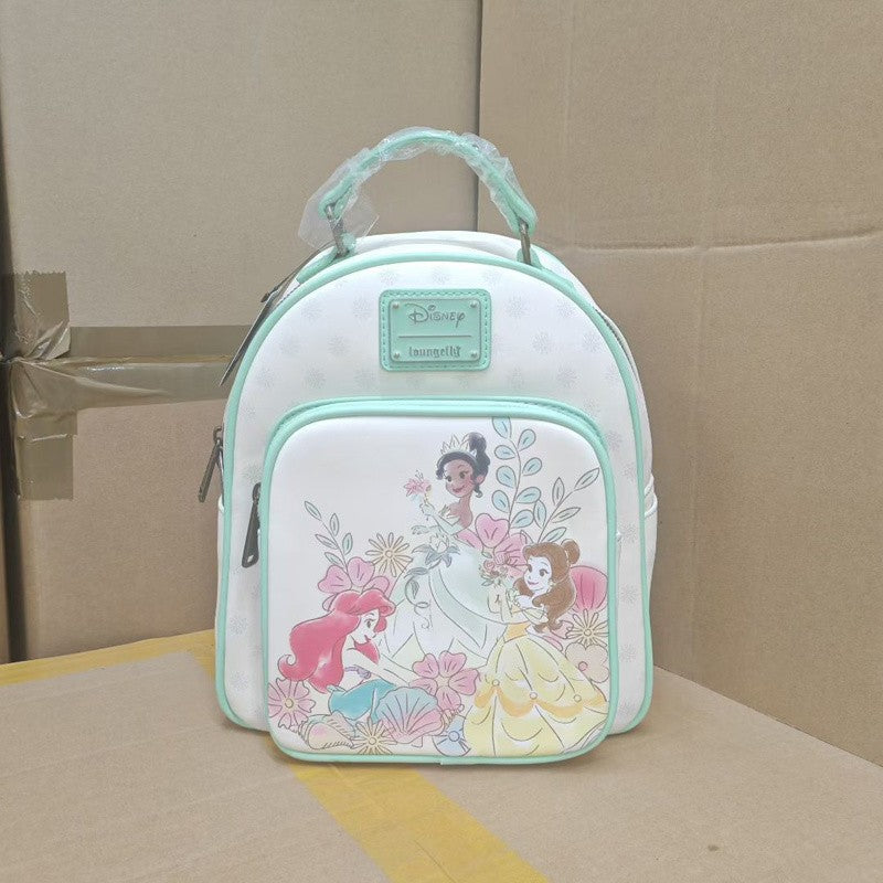 Mochila Escolar Loungefly Princesas Disney Bela Ariel Tiana Desenho Animado Anime Grande Capacidade Leve Mochila de Temporada de Volta às Aulas Presente