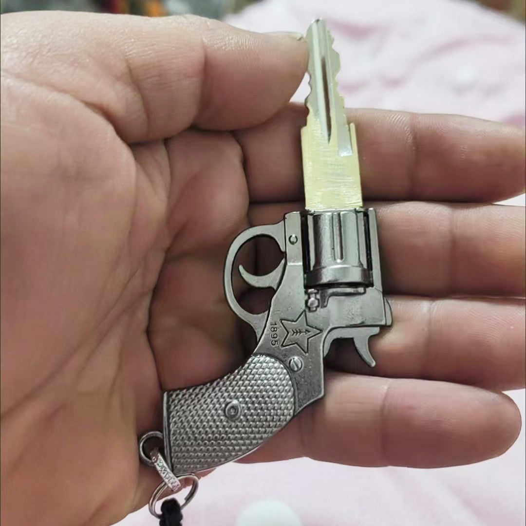 Pistola Revólver Modelo DIY Modificação de Chave Cabo Requer Polimento Manual Chaveiro Criativo Chave de Carro Cabeça de Moto