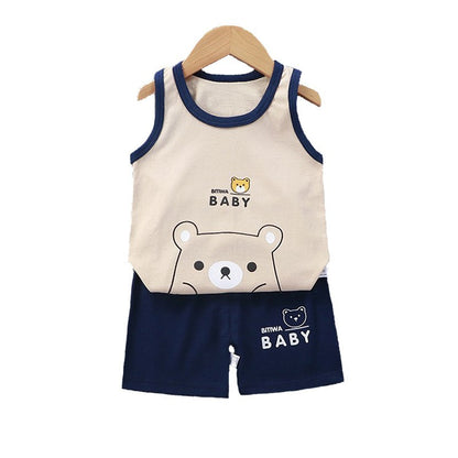 Vest+Shorts 2-Piece Clothing Set Cartoon Lion Pajamas Summer Kids Baby Boys Girls Cotton Casual Tracksuit Clothes Suit 1-6 Years