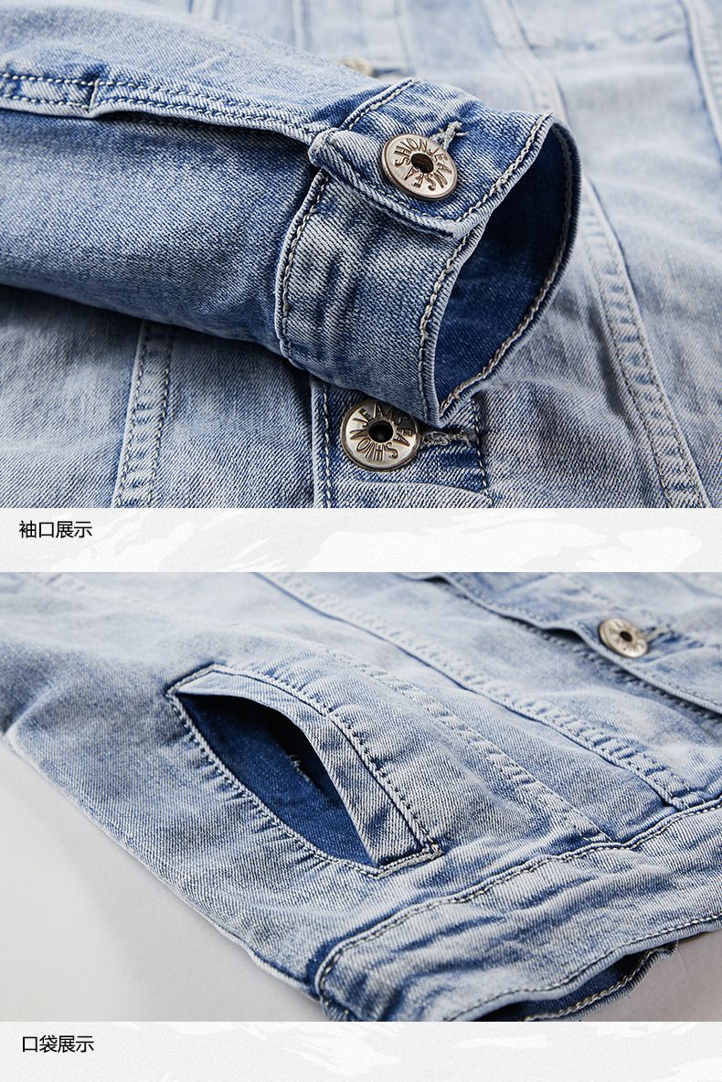 Sets Blue Jean Jackets Men's Fashion Multi Pockets Loose Casual Cotton Vintage Street Cowboy Coats Brand Clothes Denim Pants Men