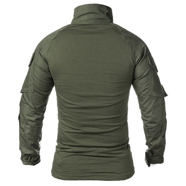 Men's Outdoor Long Sleeve Combat Shirt Cargo 1/4 Zipper Ripstop Cotton Tactical Shirts US Army Camoufalge Airsoft Clothing