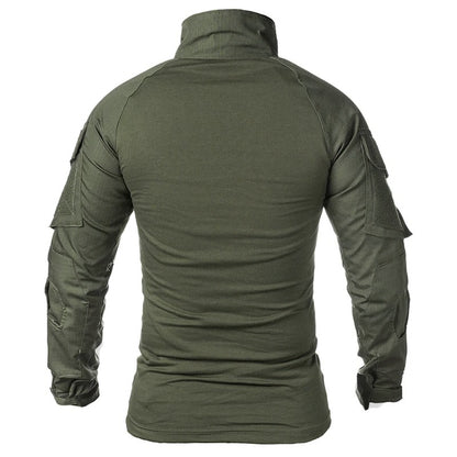 Men's Outdoor Long Sleeve Combat Shirt Cargo 1/4 Zipper Ripstop Cotton Tactical Shirts US Army Camoufalge Airsoft Clothing
