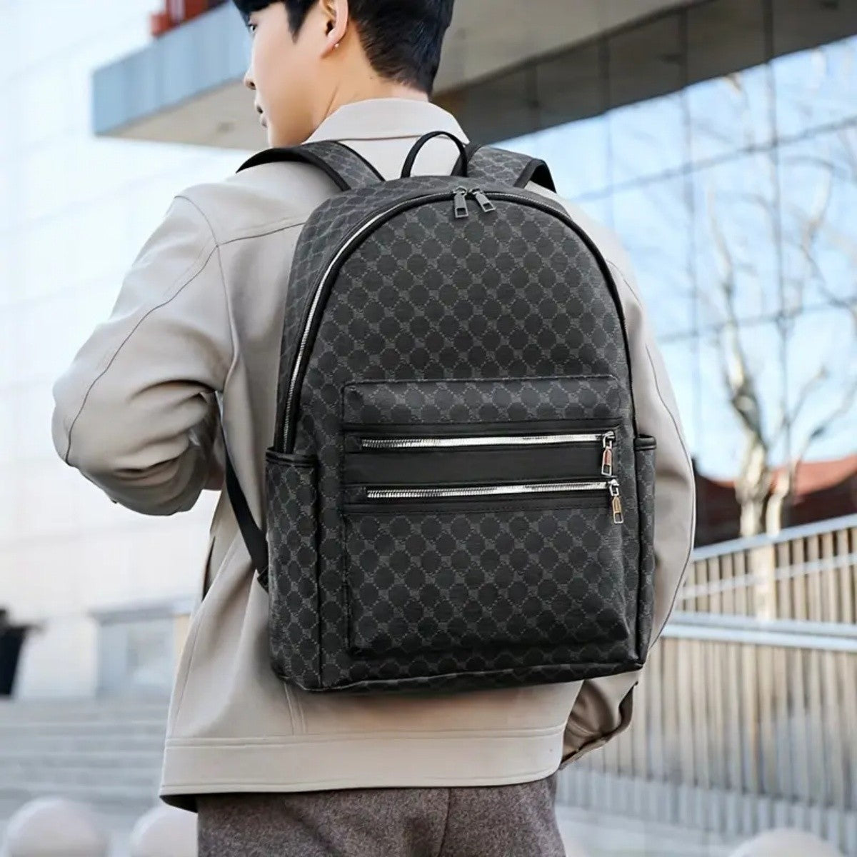 Fashionable Black Backpack, Large Capacity, with Adjustable Shoulder Straps, Multiple Compartments and Zipper Pockets for School, Work and Travel, Student Backpack