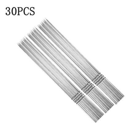 30PCS Flat metal barbecue skewers long hook stainless steel wide sharp reusable barbecue skewers set suitable for meat, shrimp