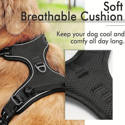 Colete para Cães Antitração com 2 Clip para Guia, Ajustável, Acolchoado Macio, Refletivo Oxford, Não Estrangula, com Alça de Fácil Controle
