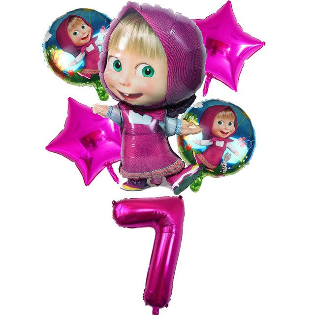Masha and The Bear Theme Birthday Party Supplies Girls Masha Tableware Set Balloons Plates Cups for Kids Party Baby Shower Decor