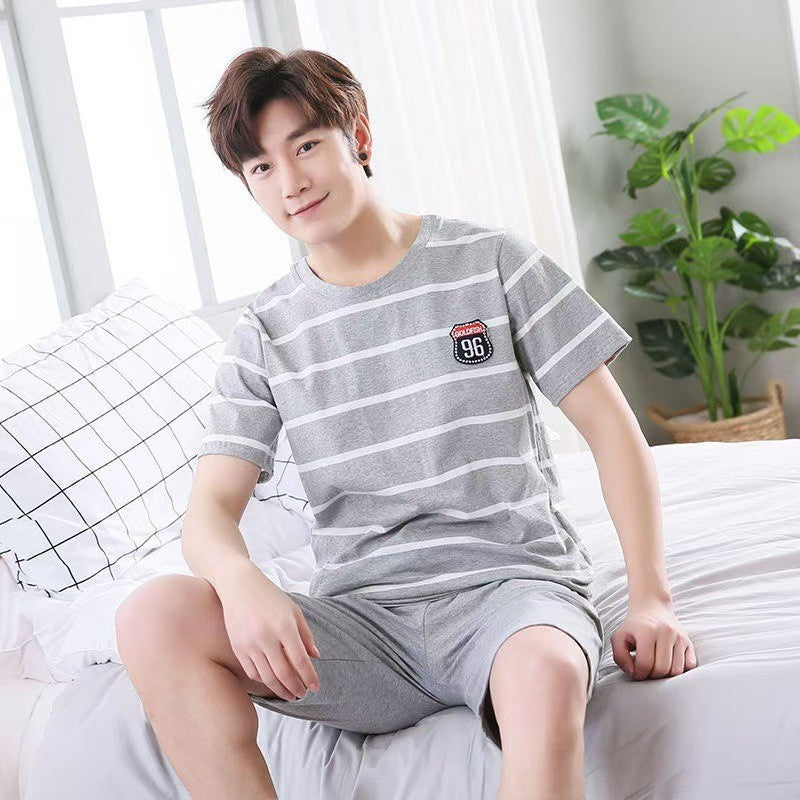 Summer Men's Pajamas Homewear Set Men's Short-Sleeved Shorts Teenage Students Cartoon Striped Casual Pajamas Homewear Set