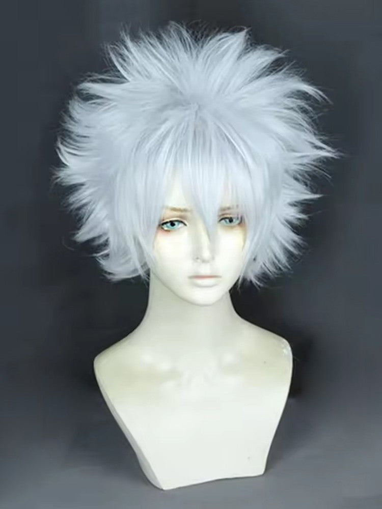 High Quality Anime Hunter Killua Zoldyck Cosplay Wig 30cm Short Silver White Heat Resistant Synthetic Hair Party Wigs + Wig Cap