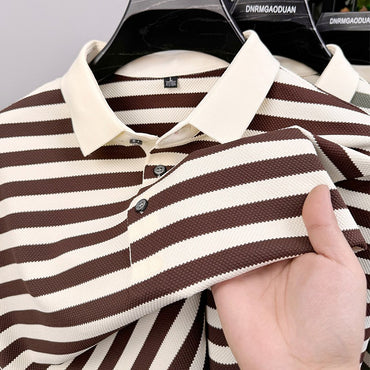 High Quality Summer Men's 2025 New Short Sleeved T-shirt with Striped Half Sleeves Trendy T-shirt Polo Shirt for Men