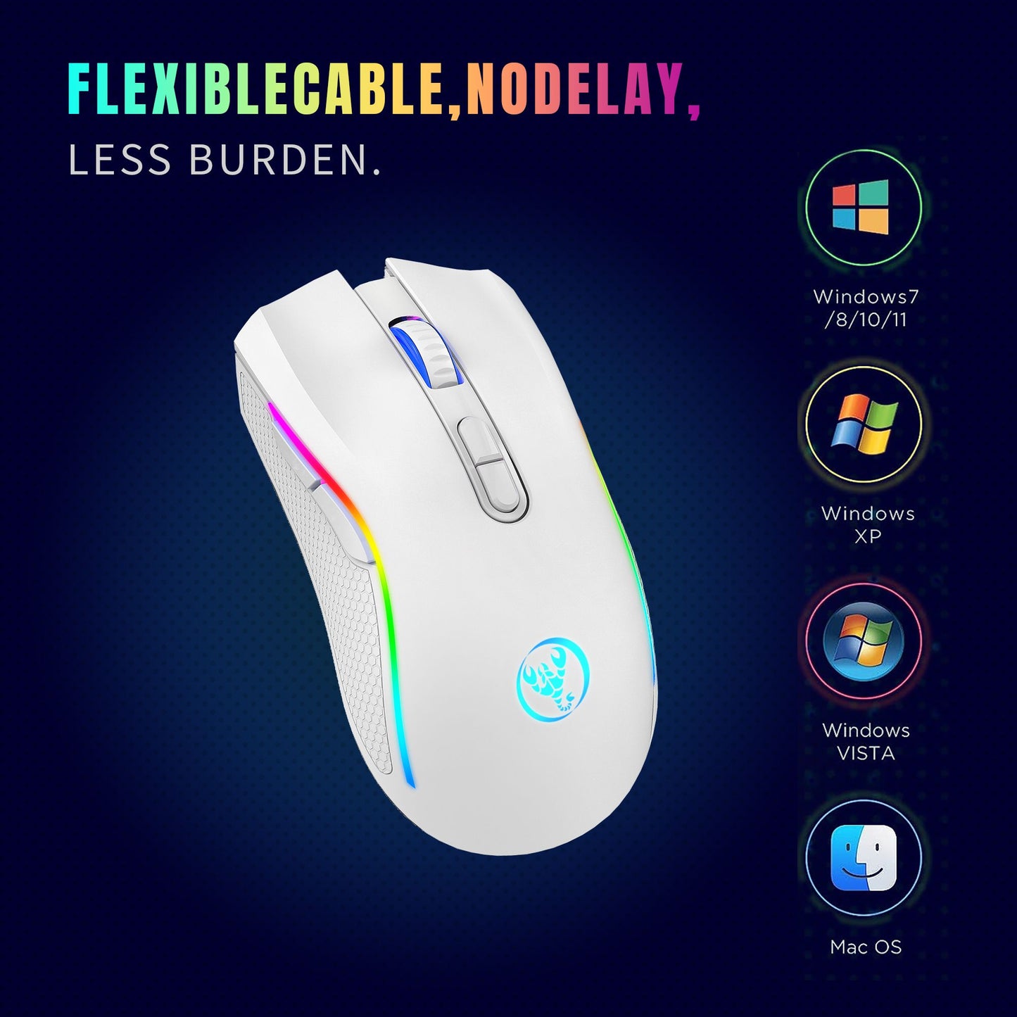 Mouse Gamer Sem Fio Recarregável 2.4G RGB Ergonômico Retroiluminado para PC Notebook