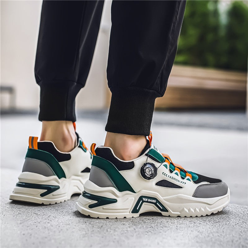 Tênis masculino coreano com fivela rotativa, moda casual, esportivo, para as quatro estações, solado macio, antiderrapante, para corrida ao ar livre, tênis de estudante