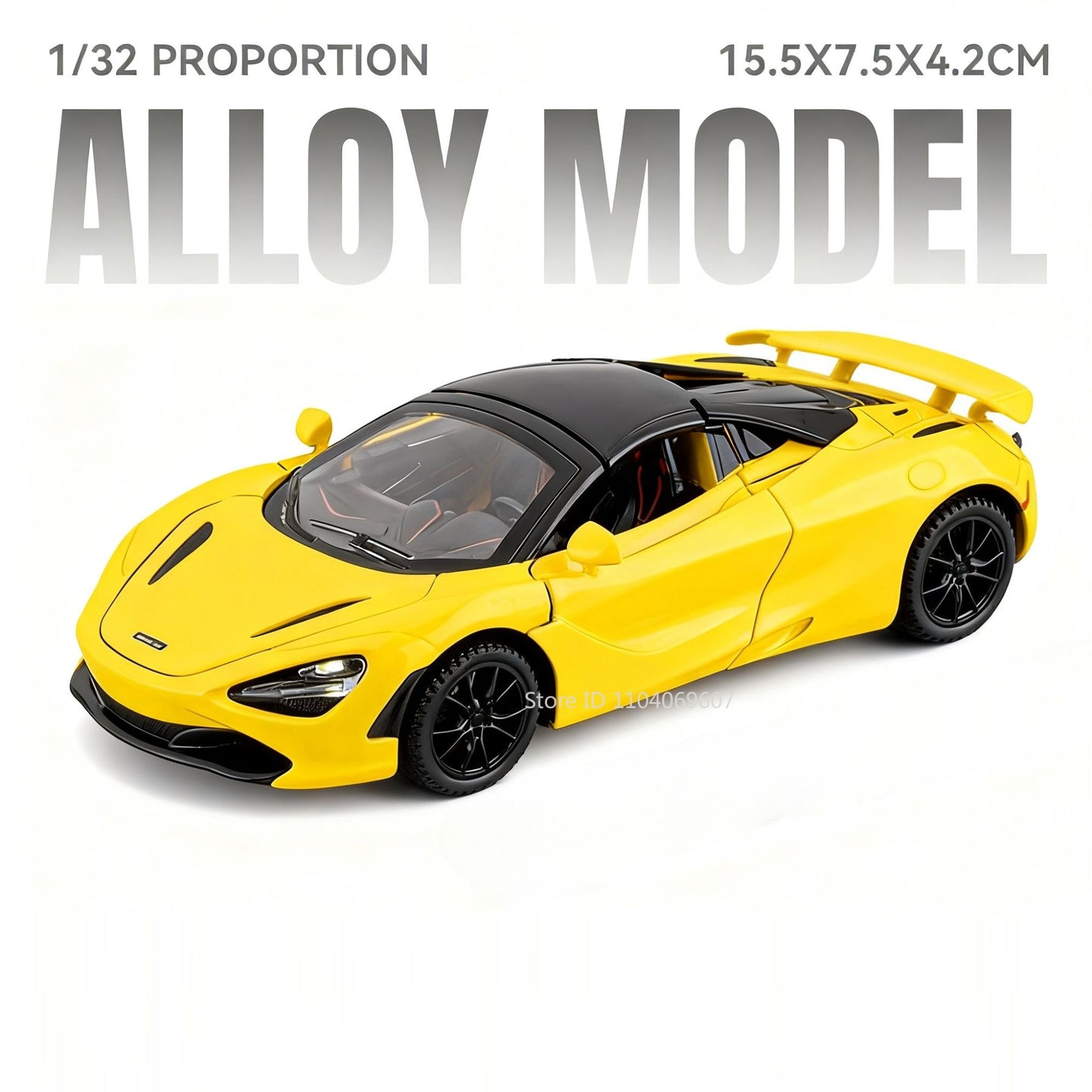 1:32 720S F1 Modelo Miniatura Carros Esportivos Liga Fundida Ornamento Supercarros Som Luz Portas Abertas Puxar Para Trás Presentes Infantis
