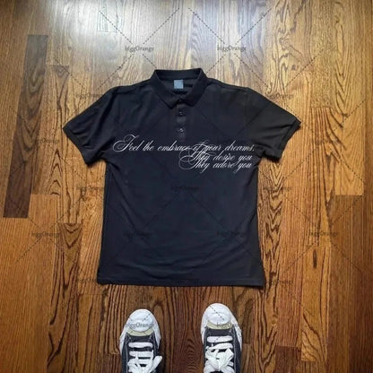 Harajuku Retro Striped Letters Fashionable Loose Cotton T-shirt Men Y2K High Street Fashion Clothing Punk Casual Short Sleeves