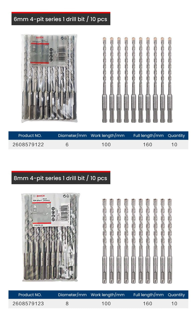 Conjuntos de Brocas Bosch SDS Plus para Martelete para Concreto Diâmetro 6-12mm Cabo Redondo Acessórios para Martelete Perfurador