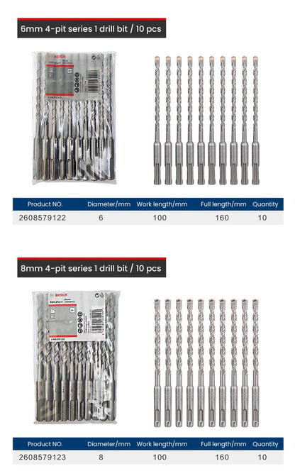 Conjuntos de Brocas Bosch SDS Plus para Martelete para Concreto Diâmetro 6-12mm Cabo Redondo Acessórios para Martelete Perfurador