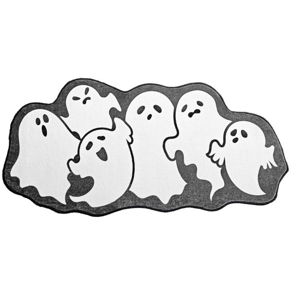 Trendy Crystal Velvet Halloween Door Mat Ghost Pumpkin Absorbent Floor Mat Wear-resistant Non-slip Ghost Rug for Halloween