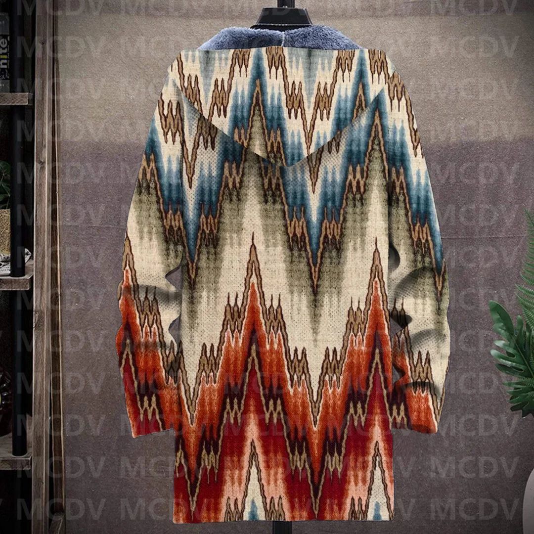 Men's Retro Print Plush Thick Long-Sleeved Coat Cardigan 3D All Over Prined Fleece Hooded Overcoat Unisex Thick Warm Jacket