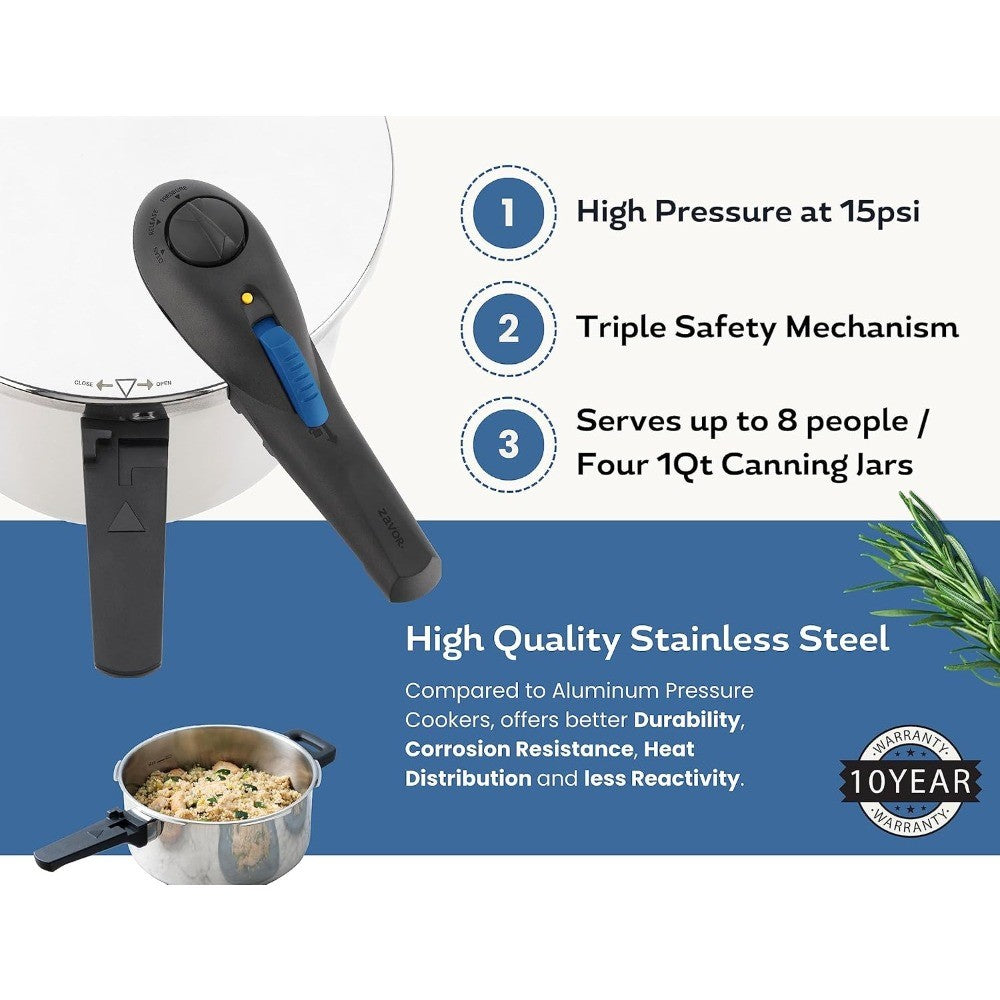 Panela de Pressão e Panela de Conservas ZPot 10 Quartos 15 PSI - Aço Inoxidável Polido (ZCWSP03)