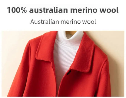 High-End Korean Style Double-Faced Cashmere Woolen Coat for Women Mid-Length Thickened Polyester Fiber Winter Outerwear