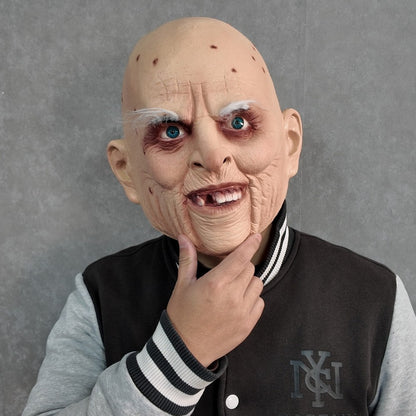 Realistic Wrinkled Old Man Horror Mask Scary Bald Head Halloween Costume Cosplay Prop Haunted House Party Accessory