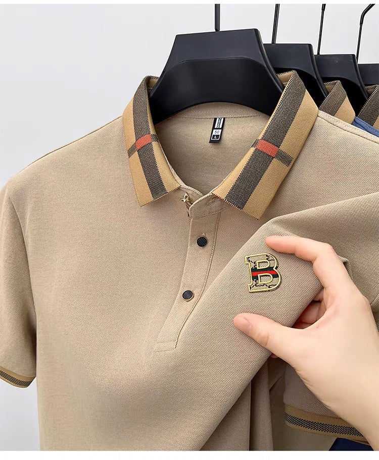 High end brand embroidered men's short sleeved pocket design polo shirt, summer new cool and breathable cotton casual T-shirt