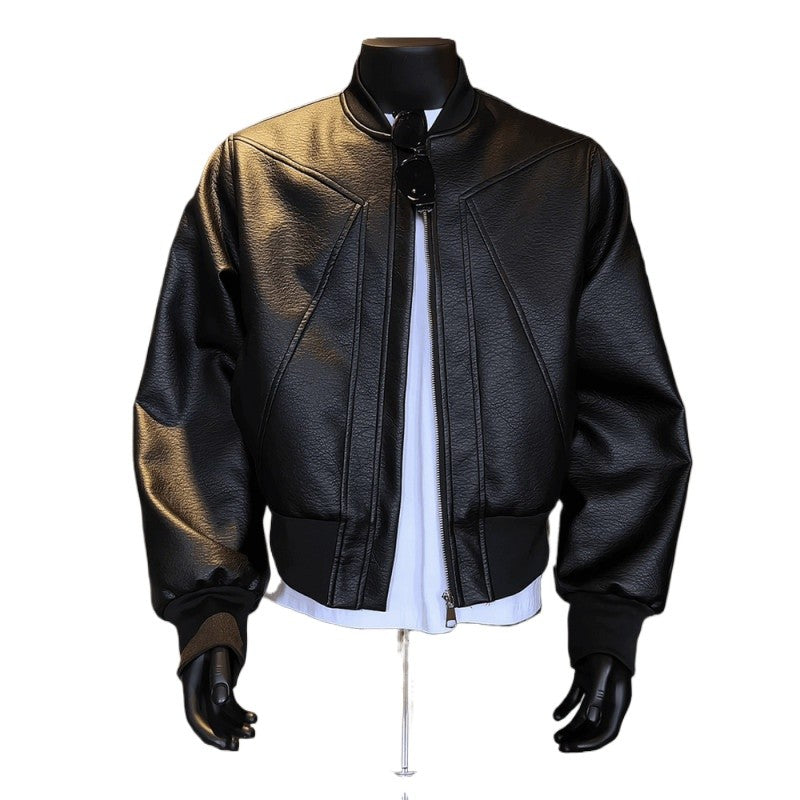 American Trend Retro Crack Leather Versatile Casual Jackets Stand Collar Leather Bomber 2025 Men's Fashion Commuter Leather Coat
