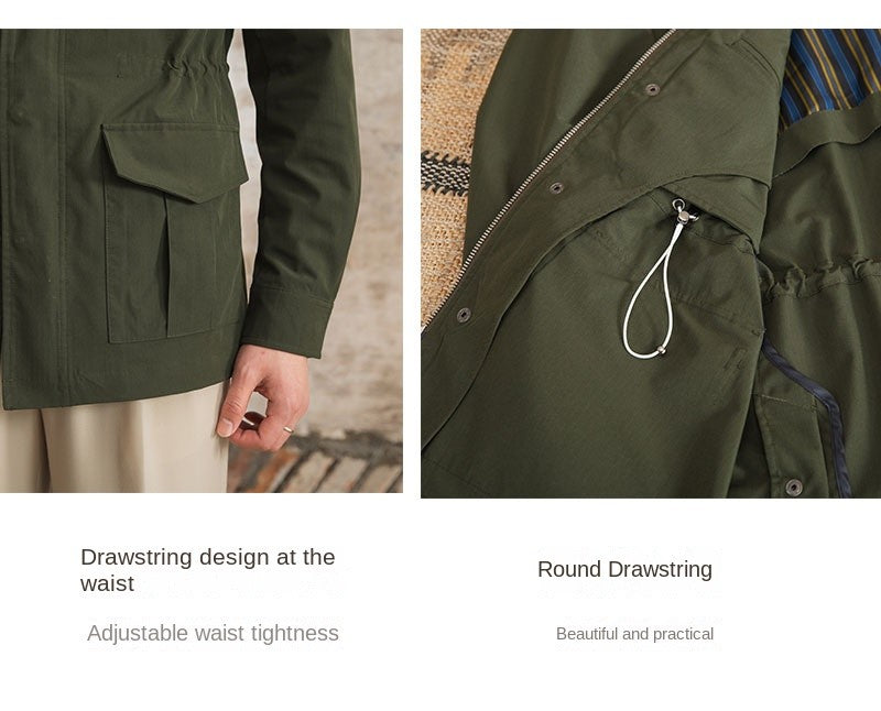 Three Spring and Summer Light Vertical Collar Waist Half Hanging M65 British Jacket Men's Retro Hunting Wear Waterproof Jacket