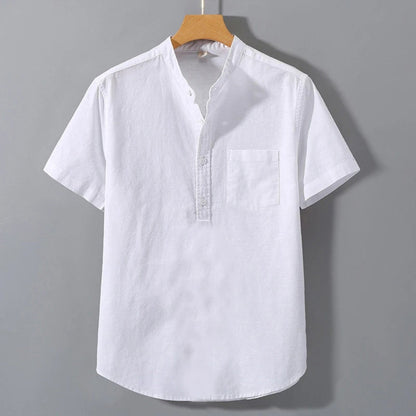 Men's Summer Short Sleeve Solid Color T-shirt Pocket Design Button Shirts Daily High Street Wear Simple Comfortable Style