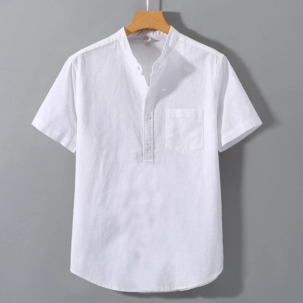 Men's Summer Short Sleeve Solid Color T-shirt Pocket Design Button Shirts Daily High Street Wear Simple Comfortable Style